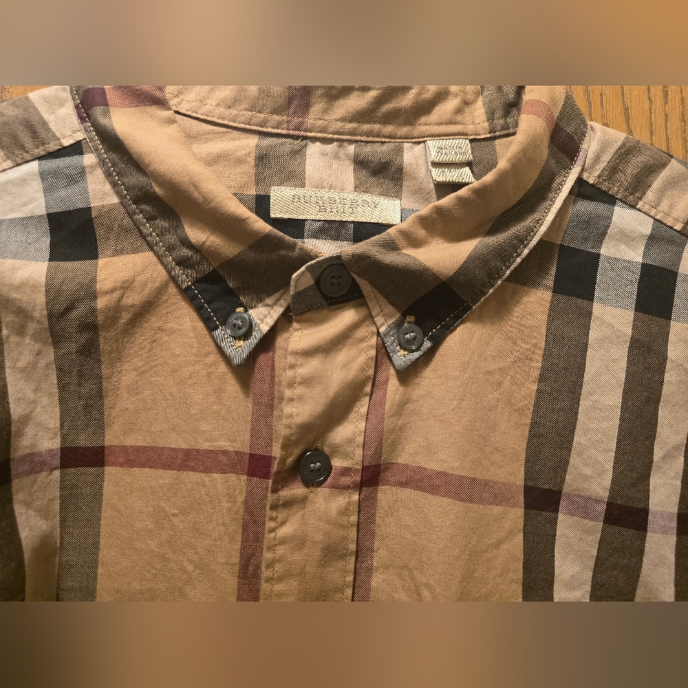 Burberry Brit Men's Beige Vintage Check Button Down Shirt XXL EUC - Picture 7 of 15